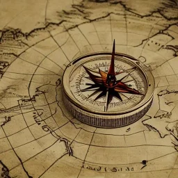 Compass on top of an old leathery ocean map