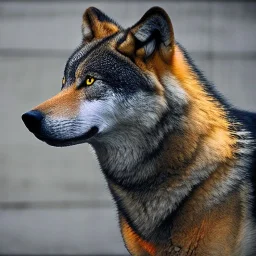 Black red and yellow wolf