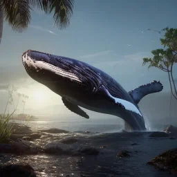 Nature, whale, on color lights, unreal 5, octane render, cinema4d, redshift render, hyper realistic, cenematic, vibrancy, synthwave, retouch, centered, dynamic lighting, dramatic lighting, 4k, highly detailed, attractive beautiful, realistic, virtual reality, epic composition, holographic,