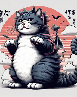 Catzilla cat Japanese Art funny cat gifts for women kid PNG,
