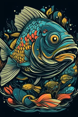 A ilustration of FISH-MEN,COLOR. middle ground design, t-shirt design, no black ground, vector, 4k