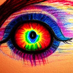 melted crayon drawing of rainbow eye with jewel as iris, 8k resolution, high-quality, fine-detail, muted colors,intricate, digital art, detailed matte, volumetric lighting, illustration, octane render, Kristina Nelson,Brenna Miller, Jane Davenport, Jeffrey Robert