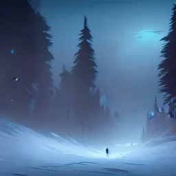 Concept art of the Olympic National Forest at night during winter by Anato Finnstark