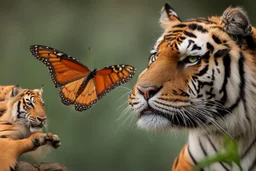 papillon posé sur le nez d'un tigre