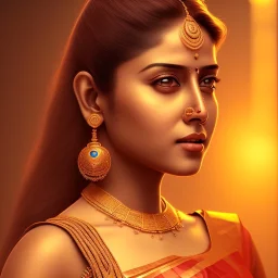 South Indian actress nayanthara, by Mahmoud Sai, Cartographic, Circuitry, Golden Hour, Closeup-View, 16k, Lumen Global Illumination, Diffraction Grading