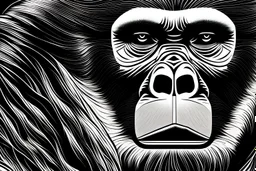 An abstrac gorilla that smoked a cigar, with lines of diffrent dark colors and a sense shadows and light . The style is beautiful, with cool lines and diffrent shapes . symbol the beauty of the art . Van gogh inspired design graphic, vector, contour, white background.