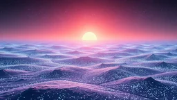 aerial view of a landscape covered in diamond dust that looks futuristic with futuristic lighting, horizon, realistic rendering