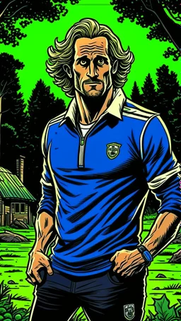 Diego Forlan Football soccer player posing. Dark detective comic watchmen. Paranormal house woods.