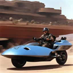 the ugly pistoleros [Il buono, il brutto, il cattivo by Sergio Leone], he drives the 'Jumping JACK' NG-R33 Viper Ride Turbo Hovercycle with no wheels on the outskirts of Palladium's RIFTS Earth.
