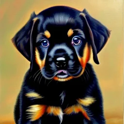 puppy, Oil painting, high quality, masterpiece, Carl Schwenninger II, dark colors