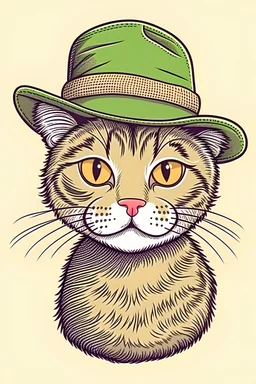 Cat wearing Hat, Portrait, Cartoon