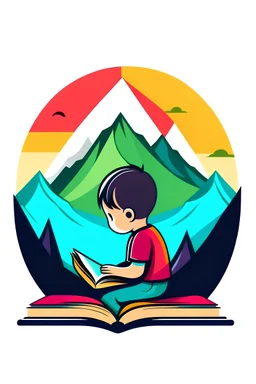 The logo consists of a child facing a book and mountains and colors