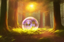 glowing bubble portal in a clearing glade in a redwood forest at night. shimmering portal. the forest redwood trees are lit by a glow. by cyril rolando and naomi okubo and dan mumford and ricardo bofill. beeple. noah bradley. digital render. digital painting. trending on artstation. concept art