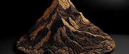 A brownish bronze mountain covered in tar designed in Mehndi design painted by Vincent van Gogh
