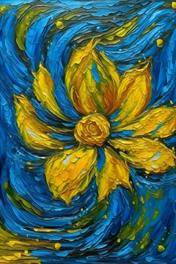 golden and blue flower acrylic painting inspire by vincent van gogh