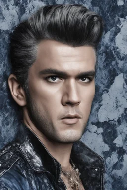 Elvis Presley, Billy Idol Hybrid, 4k UHD, photorealistic, dark blue gradated marble wall background, extremely detailed skin texture,