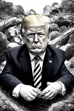 trump justinsun ethereum battle in the trenches seeing the future in the style of surrealism black and white