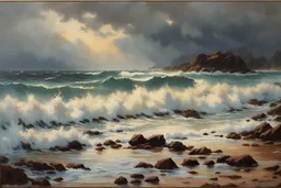 Howard Terpning oil painting tufting tapestry stormy sea shores