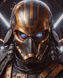 star wars bald male corellian pilot wearing pearlescent black and gunmetal grey First Order special forces heavy assault stealth commando armor and helmet with gold trim inside the jedi temple, hyperdetailed, dynamic lighting, hyperdetailed background, 8k resolution, volumetric lighting, light skin, fully symmetric details