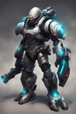 futuristic juggernaut with dual plasma battle axe and 4 plasma canon in the back