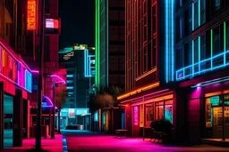 urban college campus, neon lights