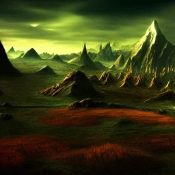 fantasy, vulcan, mordor landscape, photorealistic, 16k resolution, sharp focus, post-processing, LOTR, Van gogh Style