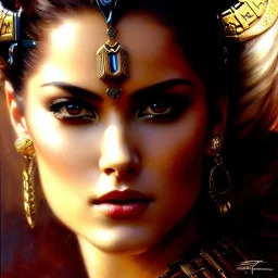 portrait beautiful face female gladiator ,busty,ancient metal armor balanciaga fashion clothe painting by gaston bussiere, greg rutkowski, yoji shinkawa, yoshitaka amano, tsutomu nihei, donato giancola, tim hildebrandt, oil on canvas, cinematic composition, extreme detail,fit full head inside picture,16k