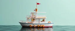 doll house by water with doll cabin cruiser