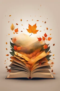 square logo , landscape with leaf fall, flying leaves in the book