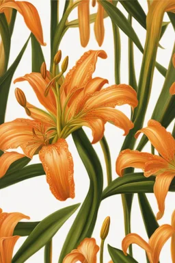 Orange spear lily oil painting in a golden watch