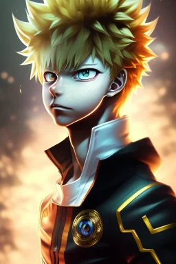 Detailed anime portrait of bakugo from my hero academia, gold hair and golden eyes, black suit, intricate details, full body portrait, keep head in frame, slight smile, black Japanese motif, concept art, highly detailed, digital painting, concept art, sharp focus, illustration, art by Yoji Shinkawa, WLOP and greg rutkowski and alphonse mucha and artgerm and yanjun Chen and Junji ito and Makoto Shinkai, HDR, octane render