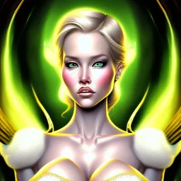 portrait of a beautiful busty Emma Frost with green eyes by Sandro Botticelli style