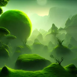 alien planet full of green forests