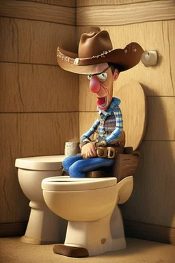 Woody the cowboy sitting on a toilet