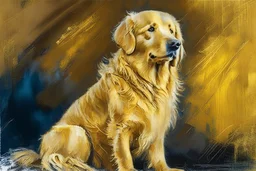 style of Frank Auerbach, Golden retriever dog