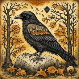 European pagan rune art with nature and ravens