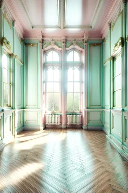 an empty victorian room with pastel colors