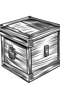 wooden box black outline, cartoon