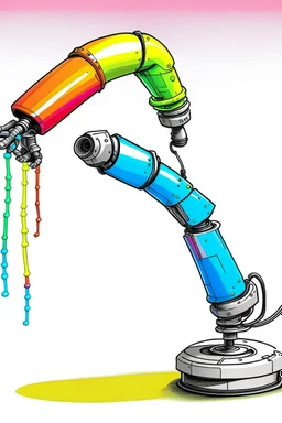 Draw a colorful cover image. What it's about is an elongated flexible robotic arm with flexible joints that are drawing a three-dimensional model. Only display flexible robotic arms.