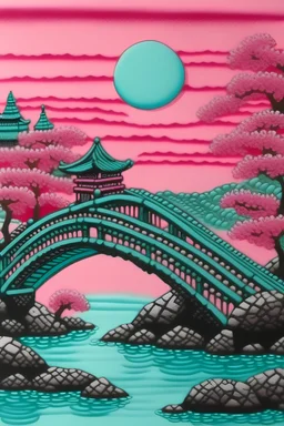 A light pink bridge made out of candy painted Utagawa Hiroshige