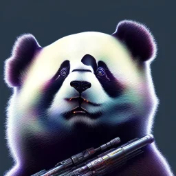 A beautiful portrait of a cyborg panda natural color scheme, high key lighting, volumetric light high details psychedelic background