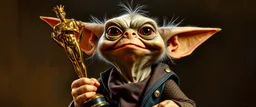 gremlin guy holding up the most retarded Oscar trophy, painted by Rembrandt