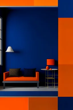 Navy color with color code 0a1c29 next to orange color on the wall