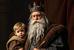 Portrait of Grima Wormtongue and his son standing behind the king. Gríma, called Wormtongue, was the chief counsellor at the court of King Théoden of Rohan. Bought by the corrupted Wizard Saruman, Gríma became his mole