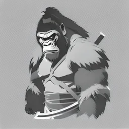 A flat vector icon of a Gorilla Samurai, black and white on a white background