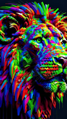 Pixelart, lion head,stunning,2d art,,nuclear,futuristic, colorful,powerful art, masterpice,