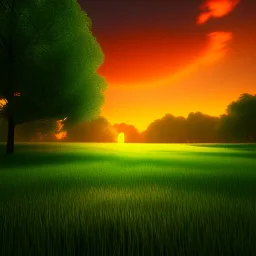 green meadow, sunset, photorealistic, 8k