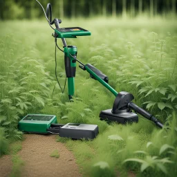 A machine that is both a weed whacker and a metal detector