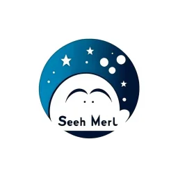 Logo, vector, clean, circle logo with a face looking up at the moon clouds and stars