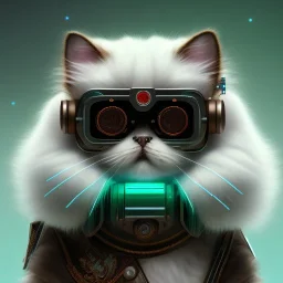 Cyberpunk Portrait of cyborg Persian cat child with brown hair and with cute face, north pole snowy vibe , perfect composition, hyperrealistic, super detailed, 8k, high quality, trending art, trending on artstation, sharp focus, studio photo, intricate details, highly detailed, by greg rutkowski